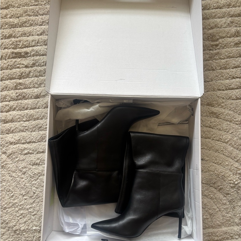 L’INTERVALLE Allister Black Leather Women's Knee-High Stiletto Boots | 9 - Picture 6 of 7